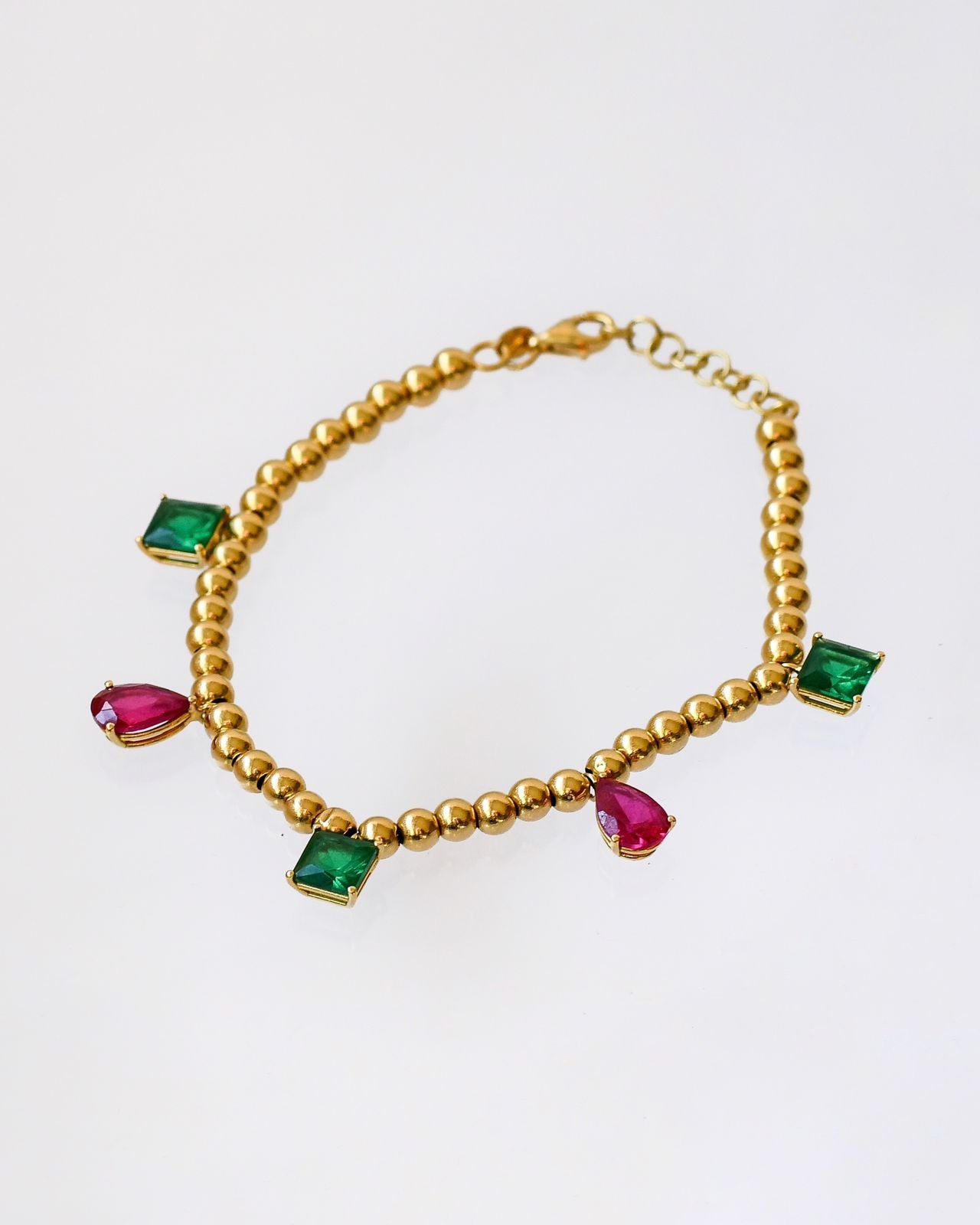 Timeless Charm Bracelet - 18K Gold with High-Quality Emerald & Ruby Gemstones