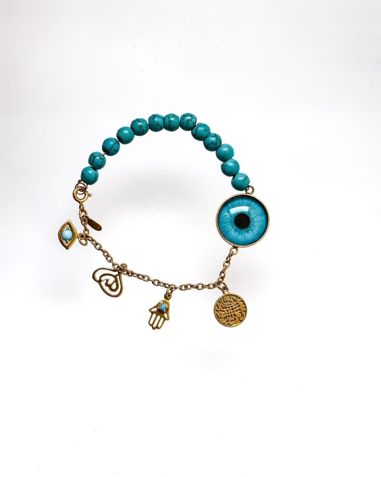 Guardian Eye Bracelet - 18K Gold with Real Eye Print & Turquoise Beads