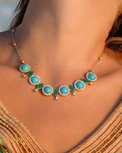 Dead Sea Sunset Necklace - 18K Gold with Turquoise, Malachite & Zircon | The Soul Collection