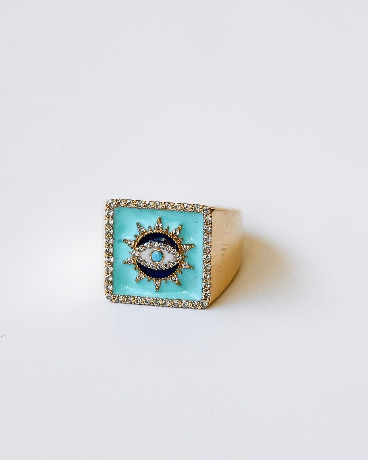 Celestial Sun Ring - 18K Gold with Blue Enamel & Diamonds