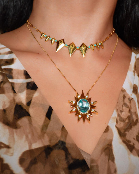 Celestial Radiance Necklace - 18K Gold with Topaz & Custom Diamond Option