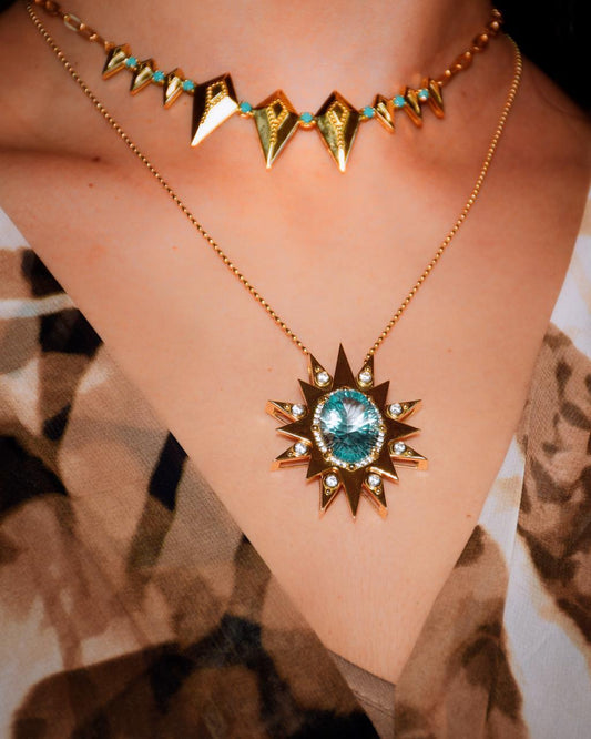 Celestial Radiance Necklace - 18K Gold with Topaz & Custom Diamond Option