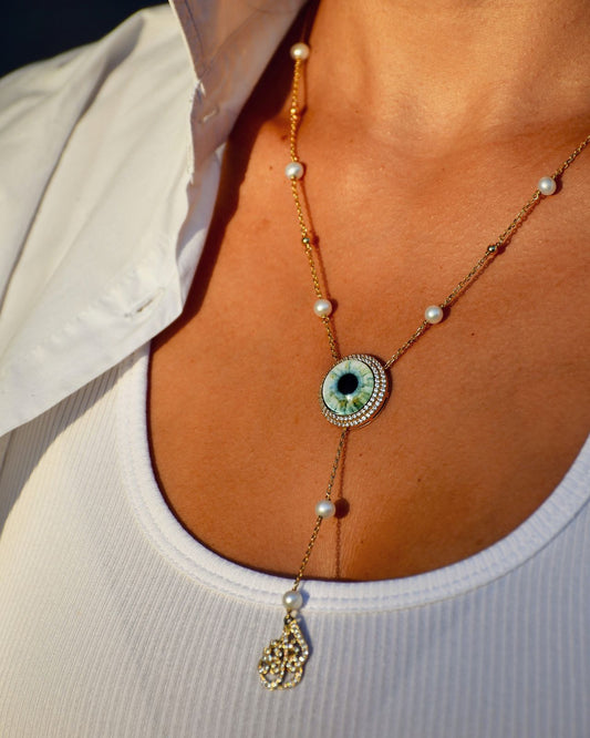 Lulu Misbaha - Pearl Beads with Custom Arabic Calligraphy & Zircon | 18K Gold