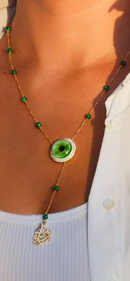 Hasnaa Misbaha - Malachite Beads with Real Eye Print & Custom Arabic Calligraphy | 18K Gold
