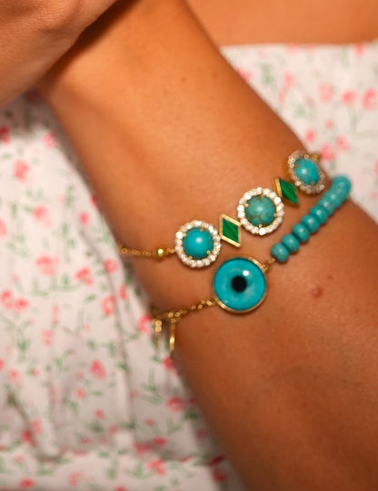 Guardian Eye Bracelet - 18K Gold with Real Eye Print & Turquoise Beads