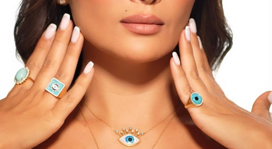 Divine Eye Necklace - 18K Gold with Real Eye Print, Turquoise & Diamonds