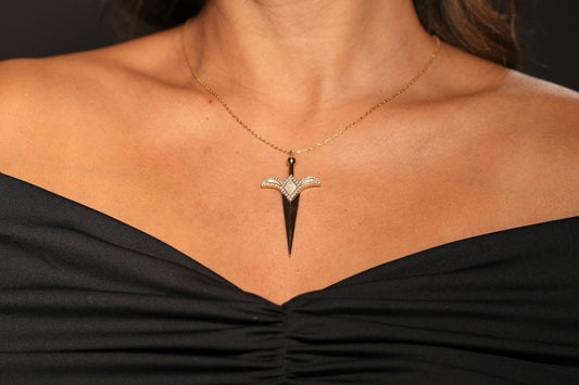 The Arabian Dagger Necklace - 18K Gold with Diamonds & Seashell | A Legacy of Strength & Prestige