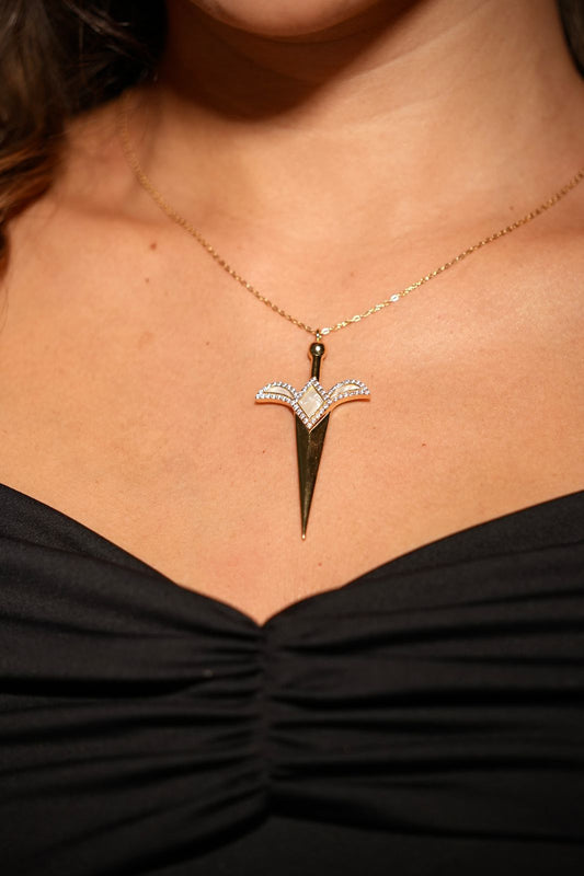 The Arabian Dagger Necklace - 18K Gold with Diamonds & Seashell | A Legacy of Strength & Prestige