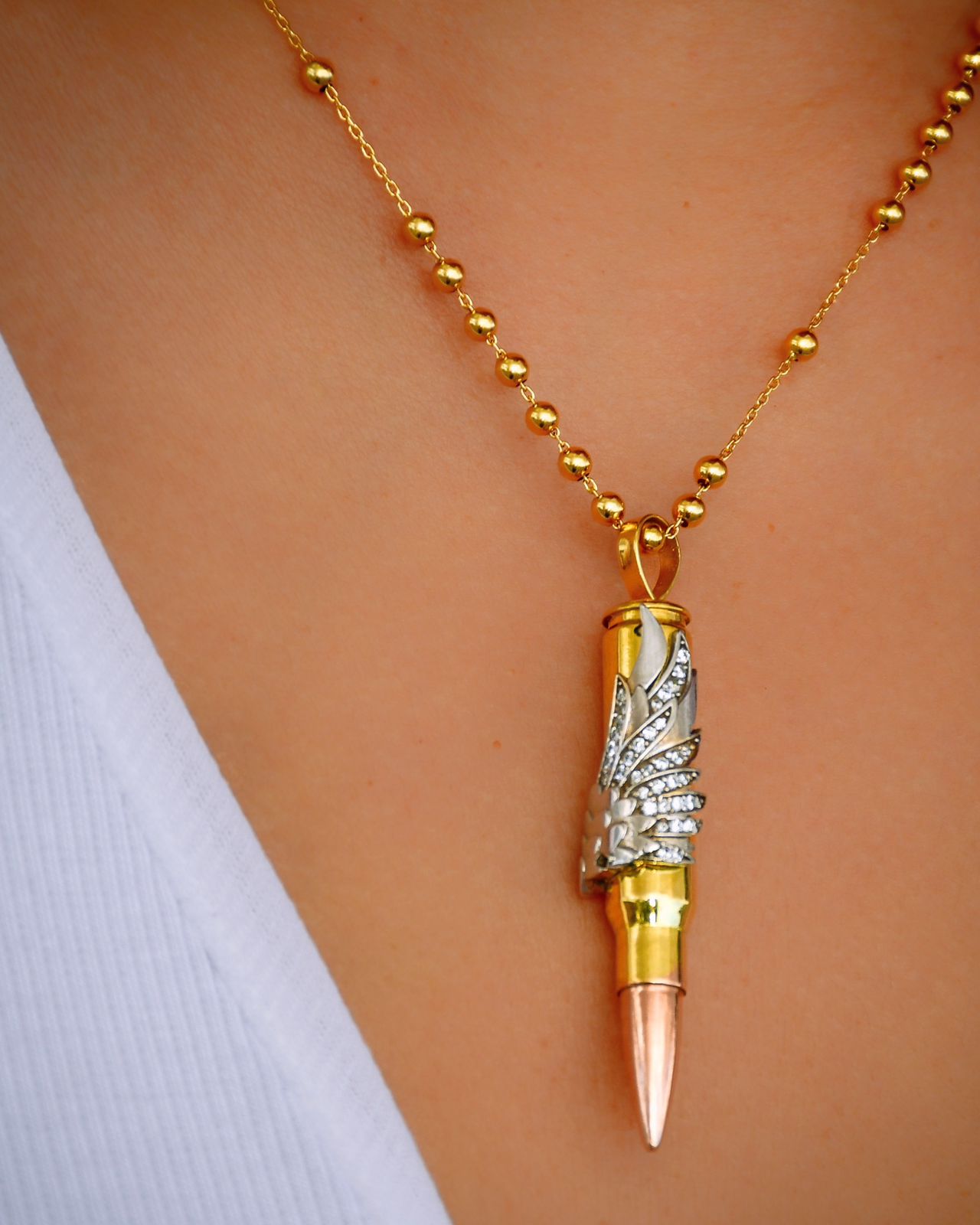 Freedom Bullet Necklace - 18K Gold with Diamond & Rose Gold | A Tribute to the Great Arab Revolt
