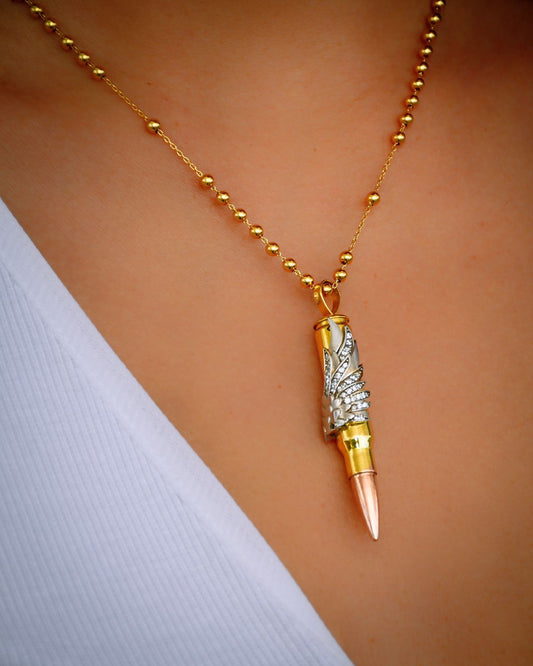 Freedom Bullet Necklace - 18K Gold with Diamond & Rose Gold | A Tribute to the Great Arab Revolt
