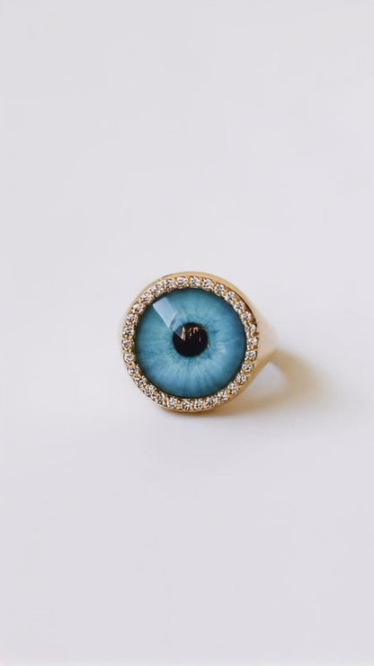 The Eye of Identity Ring - 18K Gold with Diamonds & Real Eye Print | Customizable Design